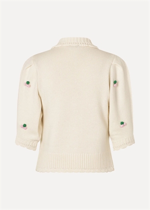 Bubble knit midweight wool polo cardigan Vanilla Stine Goya 